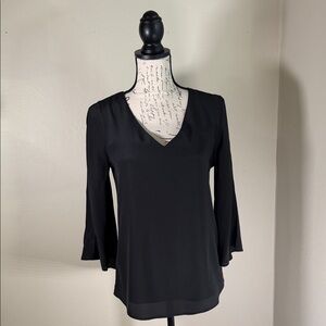 Ecru Black V-Neck Blouse